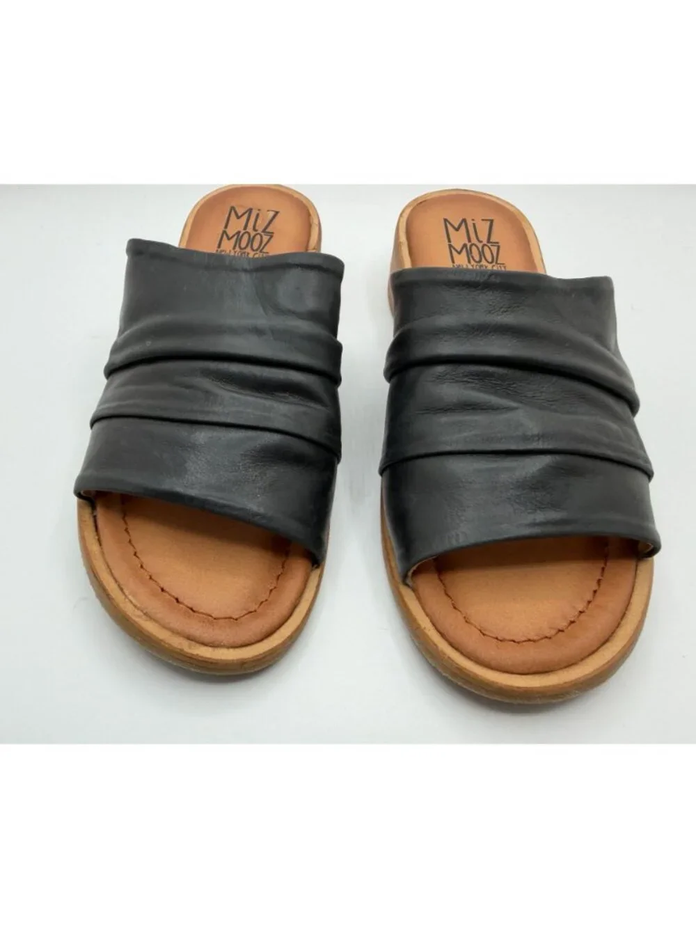 Miz Mooz Delilah Leather Slides Sandals Black Women Size 39/8.5 Open Toe Shoes